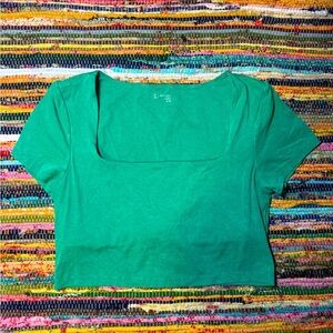 aerie acid wash green double lined square neck crop top size xl